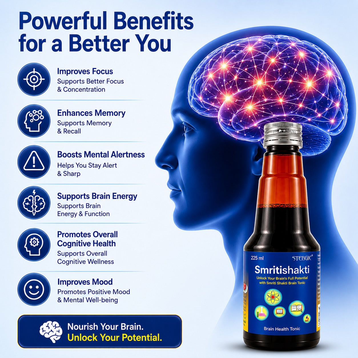 STERGIC Smritishakti Ayurvedic Brain Health Tonic Syrup | 225ml