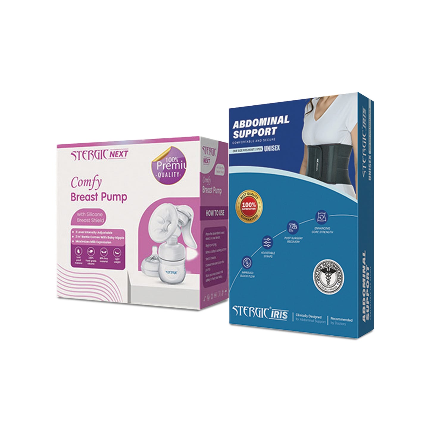 STERGIC Postpartum Combo – Comfy Manual Breast Pump & Abdominal Support Belt Combo