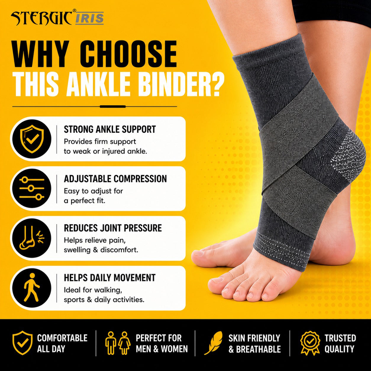 Next Ankle Support Binder For Pain Relief, Ankle Brace, Foot Support For Pain Relief, Ankle Support Binder with Dual Grip, Anatomic Shape, Controlled Compression, Ankle Strap, Breathable Lightweight, Ankle Brace for Sprain, Strain, US FDA Approved