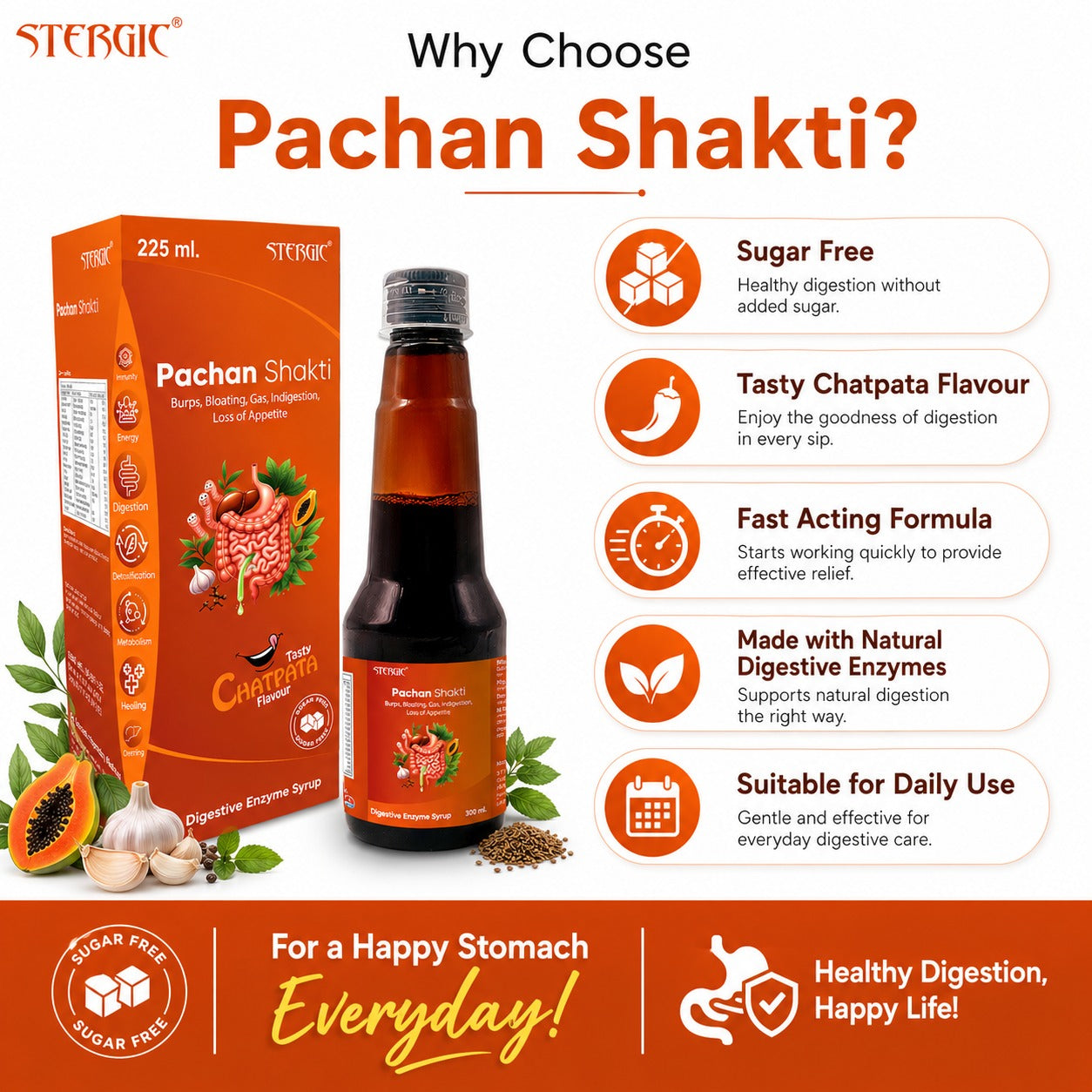 STERGIC Pachan Shakti Ayurvedic Digestive Enzyme Syrup | 225ml