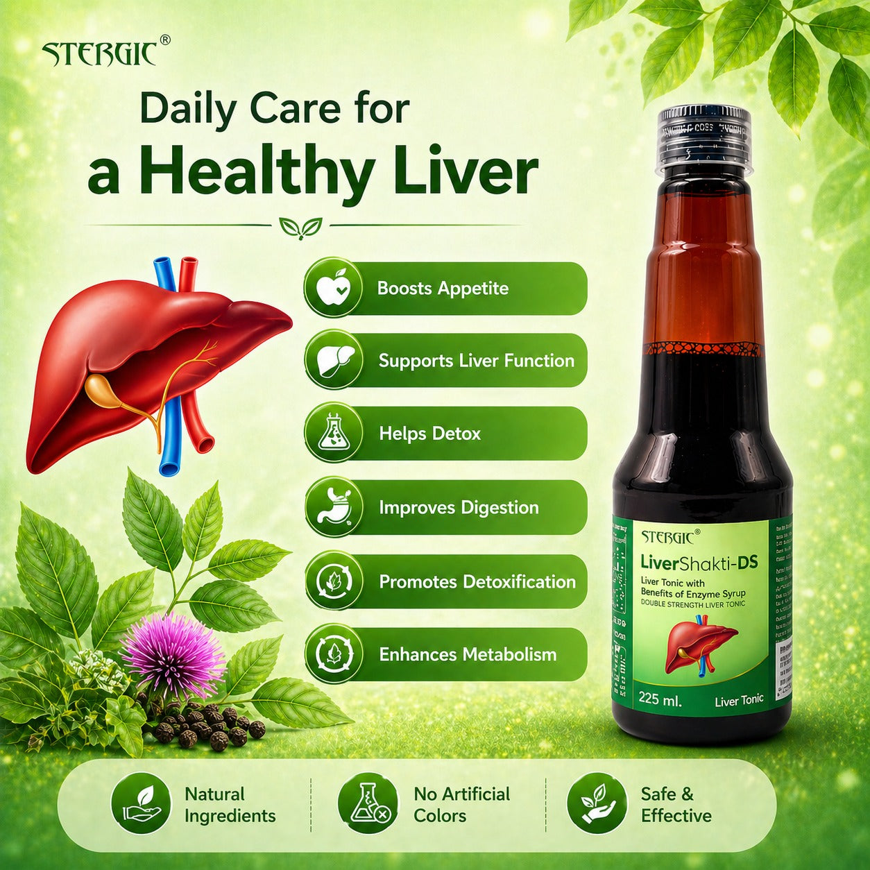 STERGIC LiverShakti-DS Double Strength Liver Tonic with Enzyme Syrup | 225ml