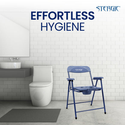 STERGIC NEXT Foldable Anti-Slip Shower Commode Chair for Toilet with Stainless Steel Frame, Sturdy, 120Kg Capacity