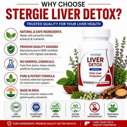 STERGIC Liver Detox Capsules – Ayurvedic Liver Cleanse & Fatty Liver Support | 60 Capsules