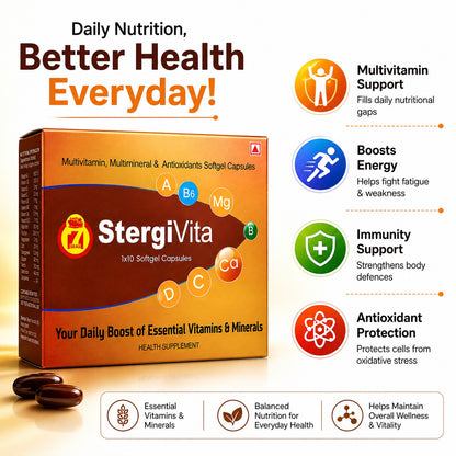 STERGIC StergiVita Multivitamin Multimineral & Antioxidants Softgel Capsules | With Vitamin A B1 B2 B6 B12 C D3 E, Folic Acid, Calcium, Zinc, Magnesium, Iodine & Selenium | Your Daily Boost of Essential Vitamins & Minerals | 200 Softgel Capsules (20x10)