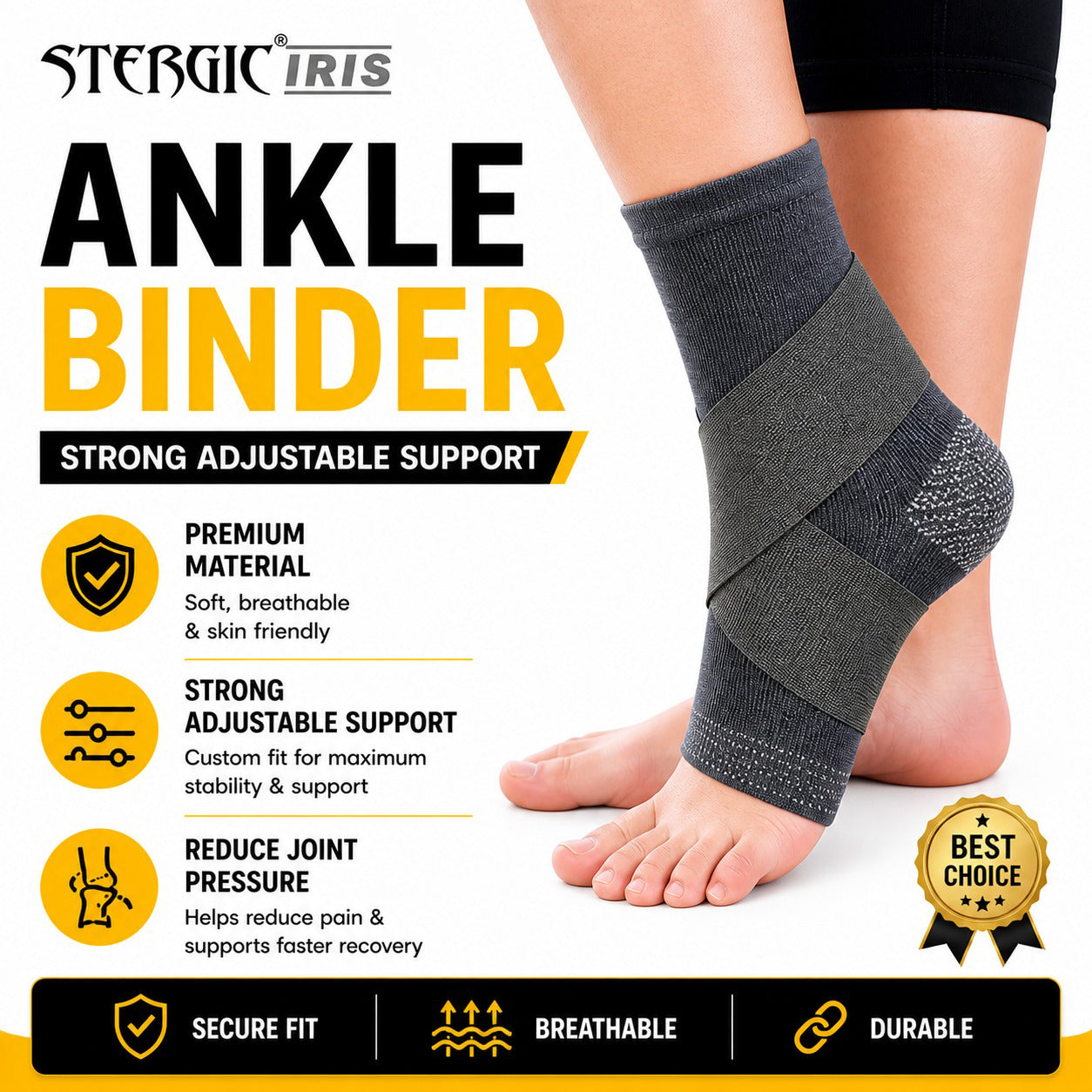 Next Ankle Support Binder For Pain Relief, Ankle Brace, Foot Support For Pain Relief, Ankle Support Binder with Dual Grip, Anatomic Shape, Controlled Compression, Ankle Strap, Breathable Lightweight, Ankle Brace for Sprain, Strain, US FDA Approved