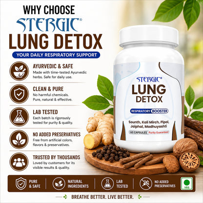 STERGIC Lung Detox Capsules – Ayurvedic Respiratory Support | 60 Capsules