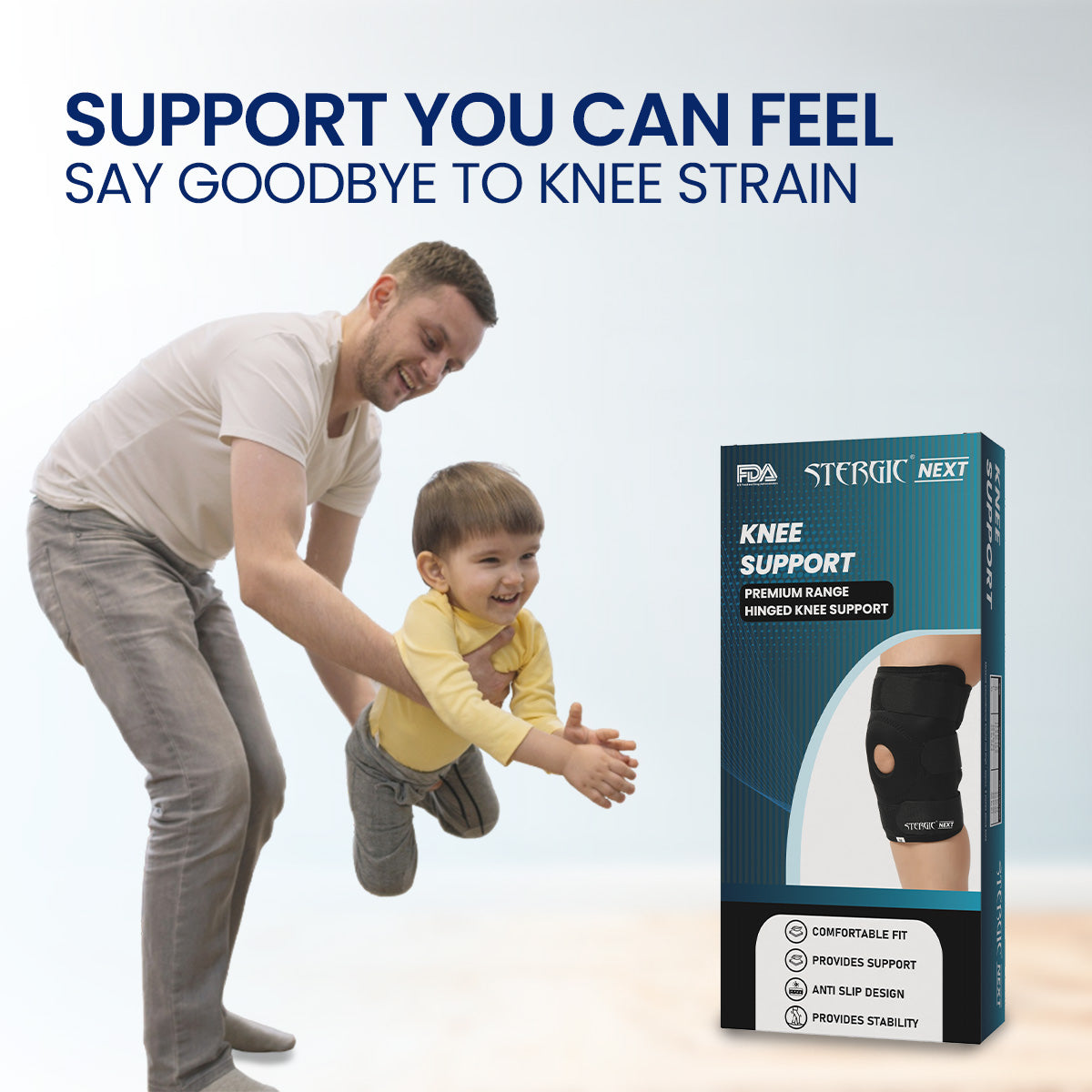 STERGIC Next Hinged Knee Support Brace, for Joint Stability, Osteoarthritis & Pain Relief | for Sports, Gym Supports Injury Recovery | Durable & Comfortable, For Men & Women | 1 Unit-Black