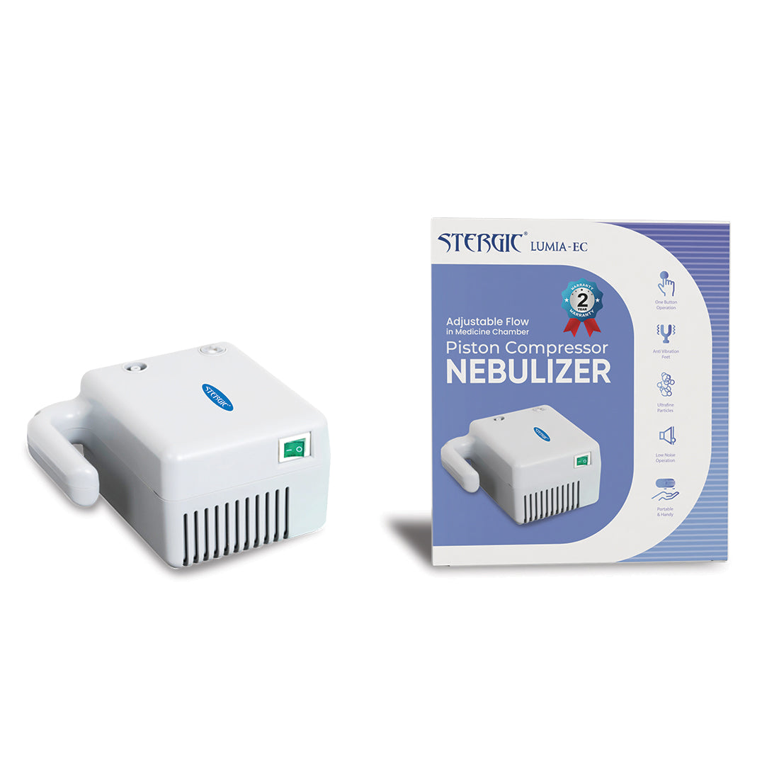 STERGIC Lumia-EC Piston Compressor Nebulizer with Adjustable Flow Medicine Chamber, White