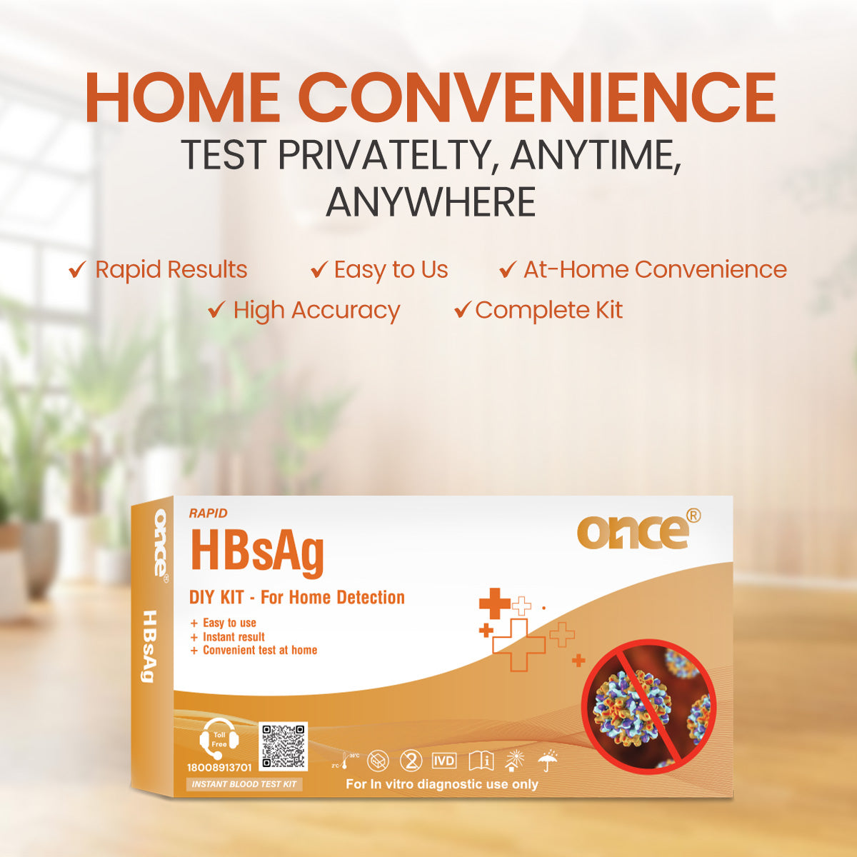 ONCE HBsAg Rapid DIY Home Detection Kit, Instant Blood Test Kit, Easy to Use with Instant Results