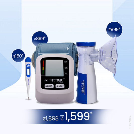 STERGIC Travel Wellness Combo – Nebulizer, BP Monitor & Thermometer