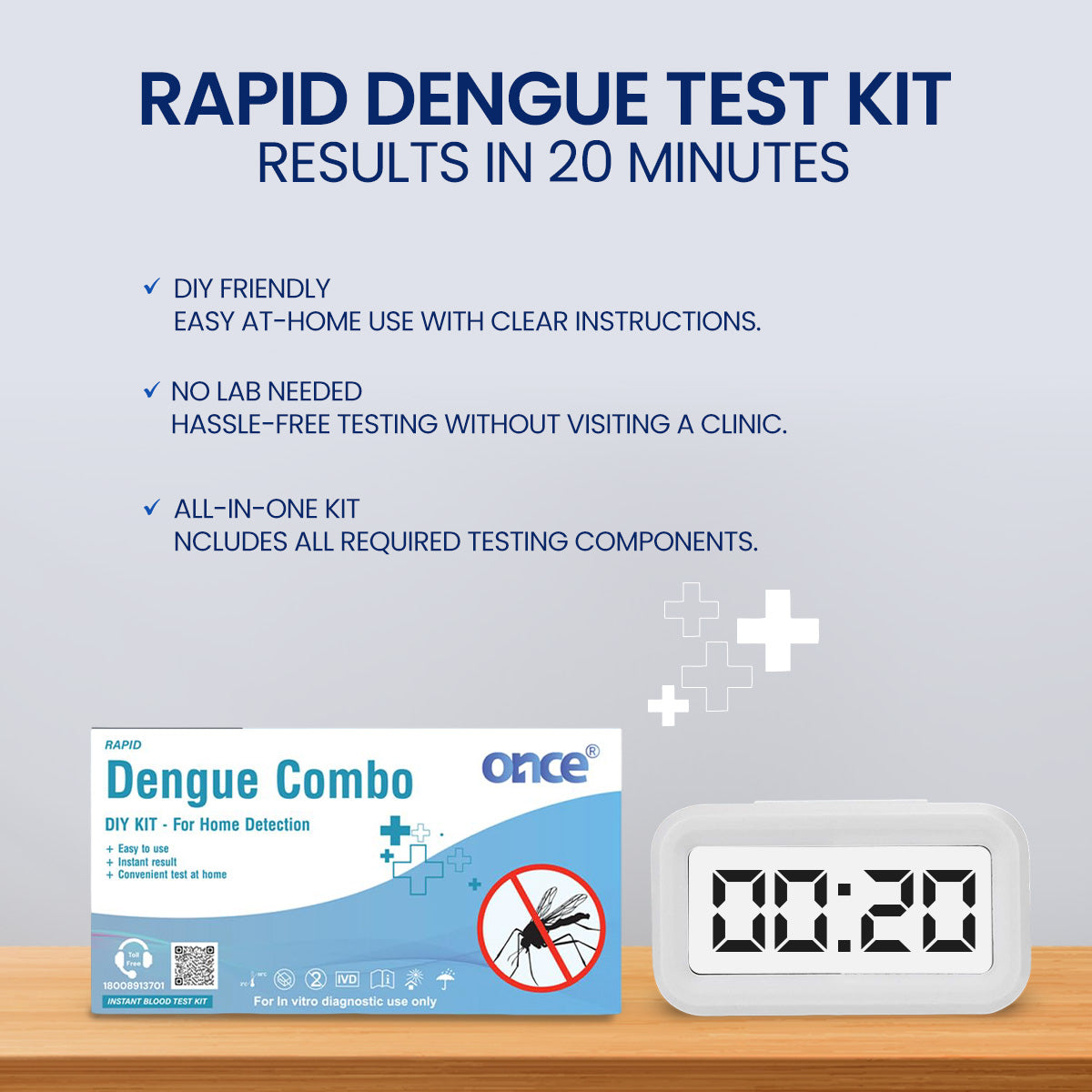Once Dengue combo Rapid DIY Home Detection Kit, Instant Blood Test, For In-Vitro Diagnostic Use