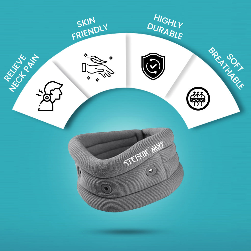 STERGIC Next Cervical Collar, Neck Support for cervical Pain and Neck Pain, Soft Foam- Skin Friendly Neck Band with Breathable Material, Neck Brace For Post-Surgery, Injury & Arthritis- Pack of 1