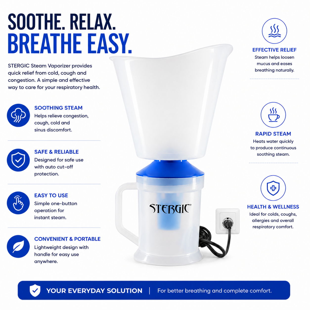 STERGIC LUMIA 3 in 1 Vaporizer Steamer for Cold & Cough Face Mist vaporiser Inhaler Machine Best Suited for Facial,Sauna and Glowing Skin for Adults & Kids - 3 Months Warranty