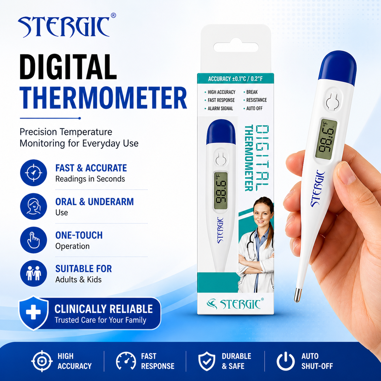 STERGIC Digital Thermometer with One Touch Operation