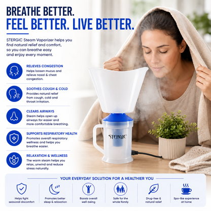 STERGIC LUMIA 3 in 1 Vaporizer Steamer for Cold & Cough Face Mist vaporiser Inhaler Machine Best Suited for Facial,Sauna and Glowing Skin for Adults & Kids - 3 Months Warranty
