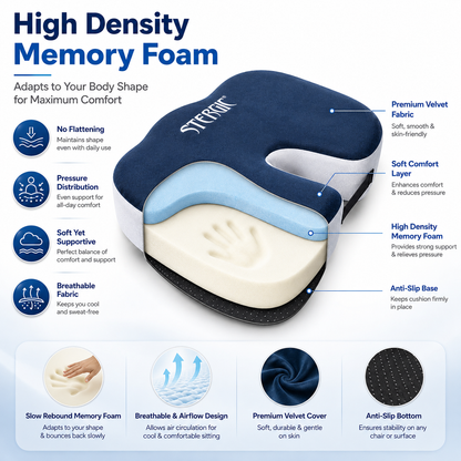 STERGIC NEXT Coccyx Seat Cushion (High Density) with Memory Foam