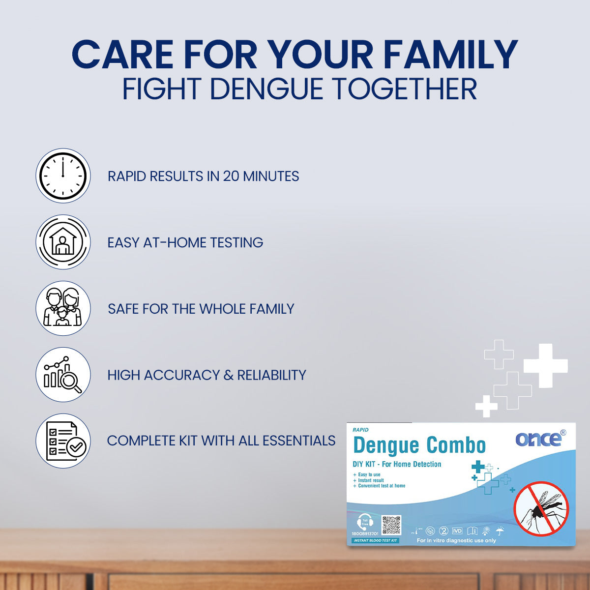 Once Dengue combo Rapid DIY Home Detection Kit, Instant Blood Test, For In-Vitro Diagnostic Use