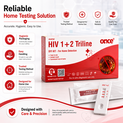 Once Rapid HIV 1+2 Triline Home Detection Kit, Instant Blood Test, DIY Kit for In-vitro Diagnostic Use