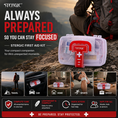 STERGIC First Aid Kit for Home, Compact Medical Emergency Box with Clear Storage Case
