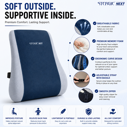 STERGIC Next Memory Foam Lumbar Support for Chair - Back Cushion