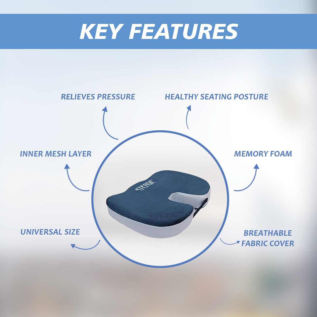 STERGIC NEXT Coccyx Seat Cushion (High Density) with Memory Foam