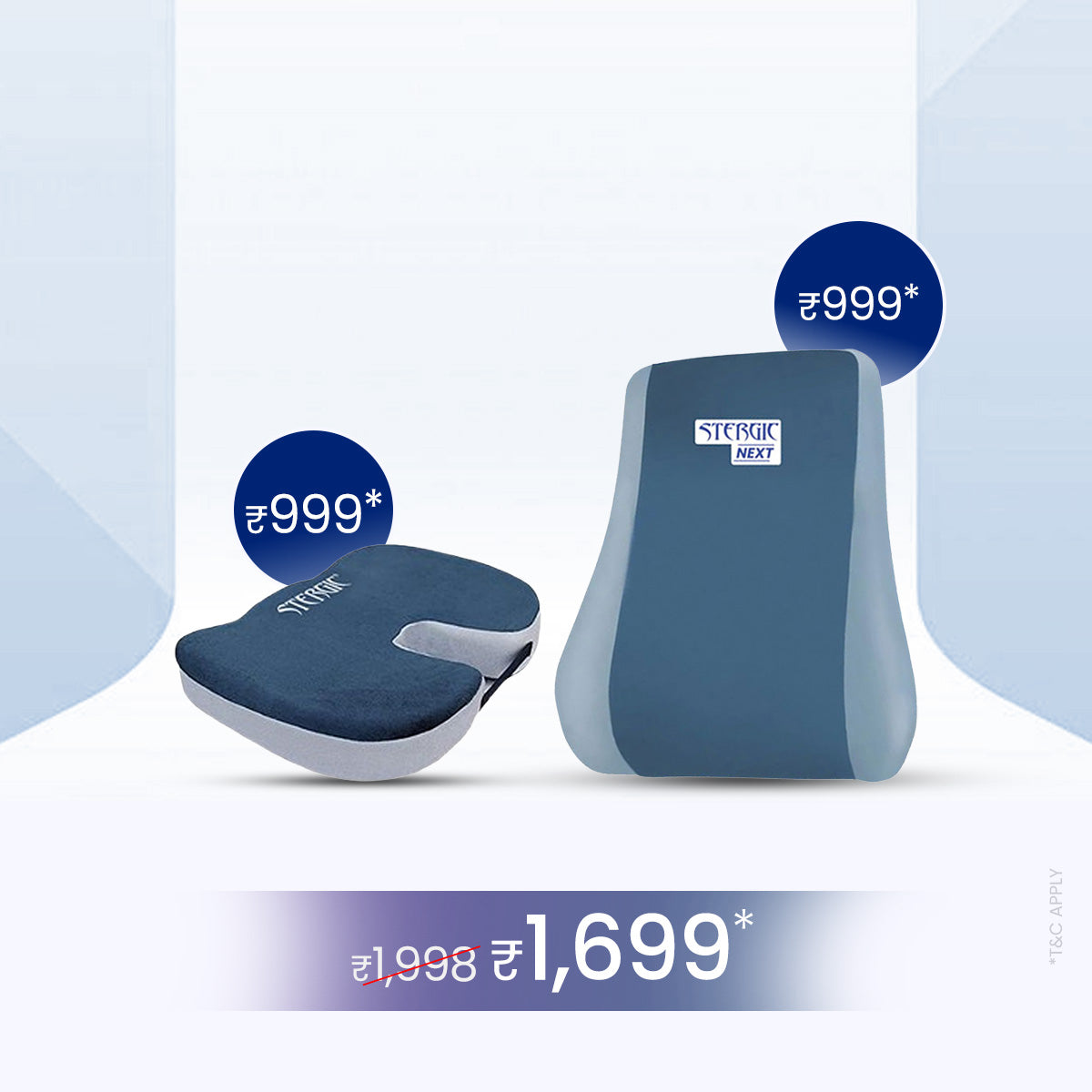 STERGIC Office Sitting Comfort Combo – Orthopedic Back Support & Coccyx Seat Cushion for Posture & Pain Relief