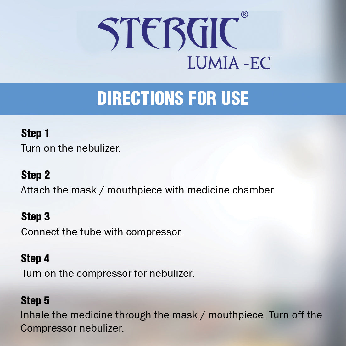 STERGIC Lumia-EC Piston Compressor Nebulizer with Adjustable Flow Medicine Chamber, White