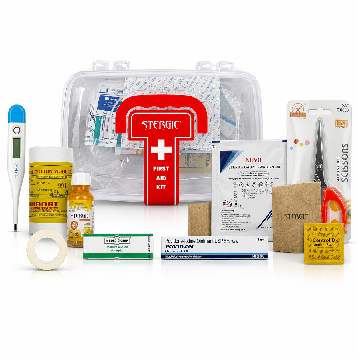 STERGIC First Aid Kit for Home, Compact Medical Emergency Box with Clear Storage Case
