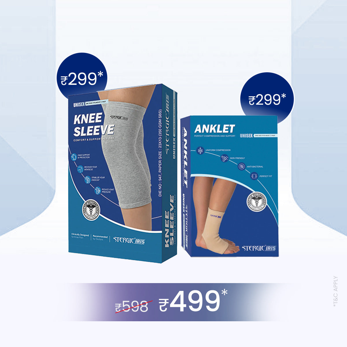 STERGIC Orthopedic Support Combo - Knee Sleeves & Ankle Sleeves
