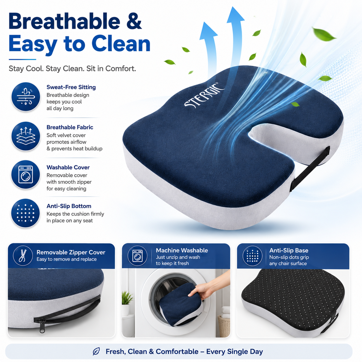 STERGIC NEXT Coccyx Seat Cushion (High Density) with Memory Foam