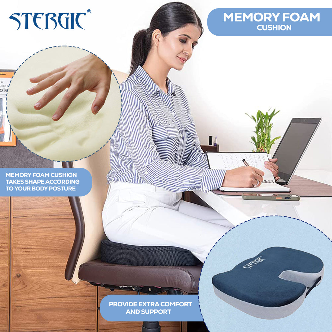 STERGIC NEXT Coccyx Seat Cushion (High Density) with Memory Foam