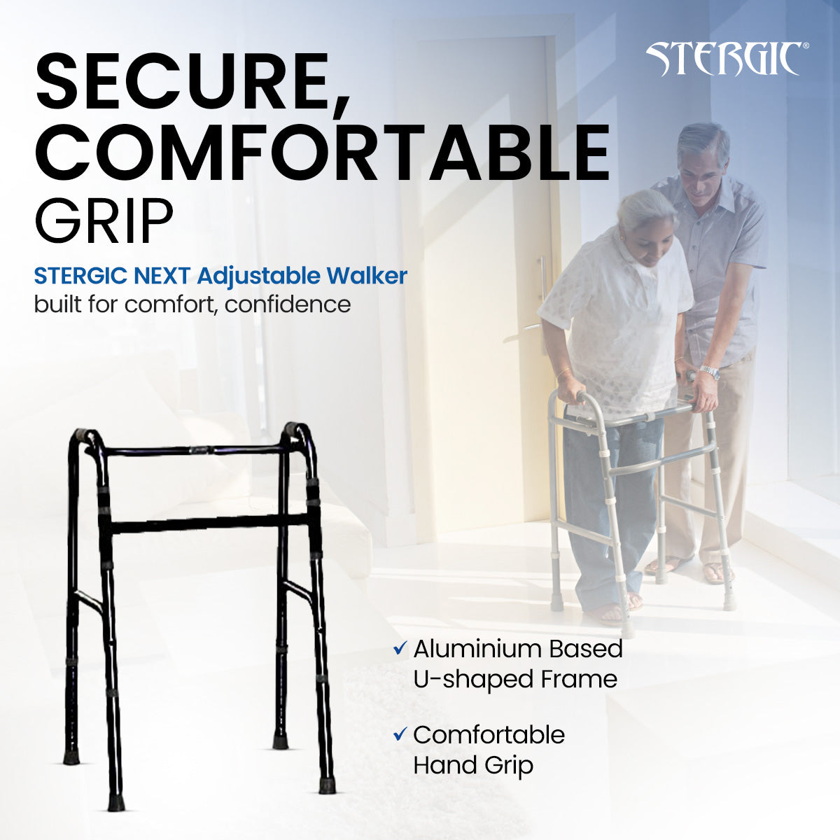 STERGIC Walker with Adjustable Height, Easily Foldable