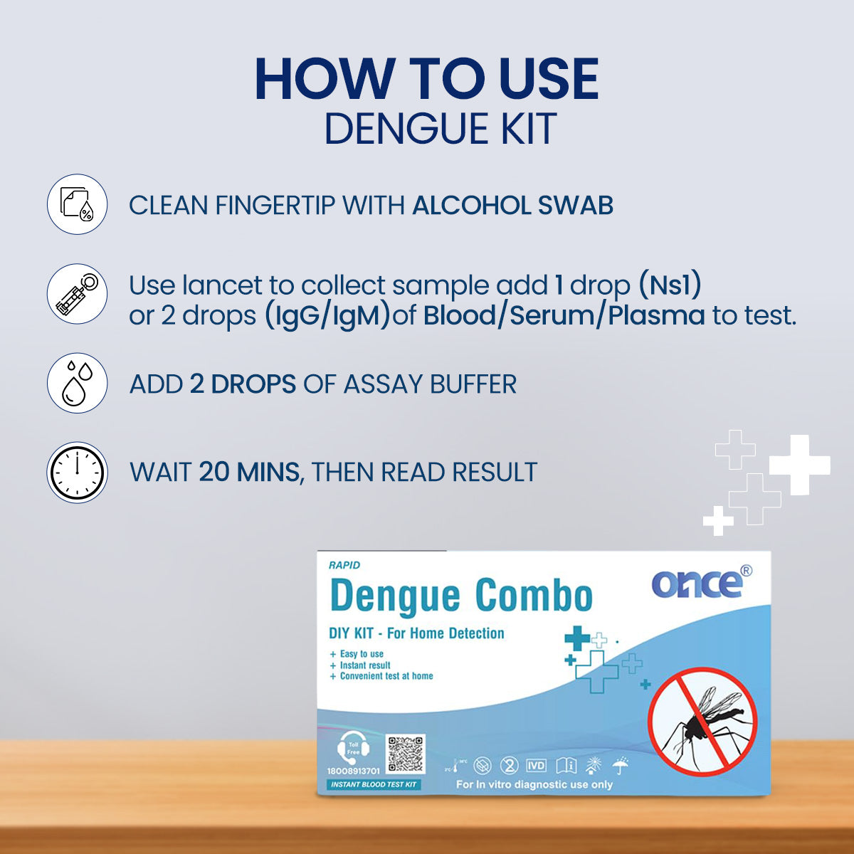 Once Dengue combo Rapid DIY Home Detection Kit, Instant Blood Test, For In-Vitro Diagnostic Use