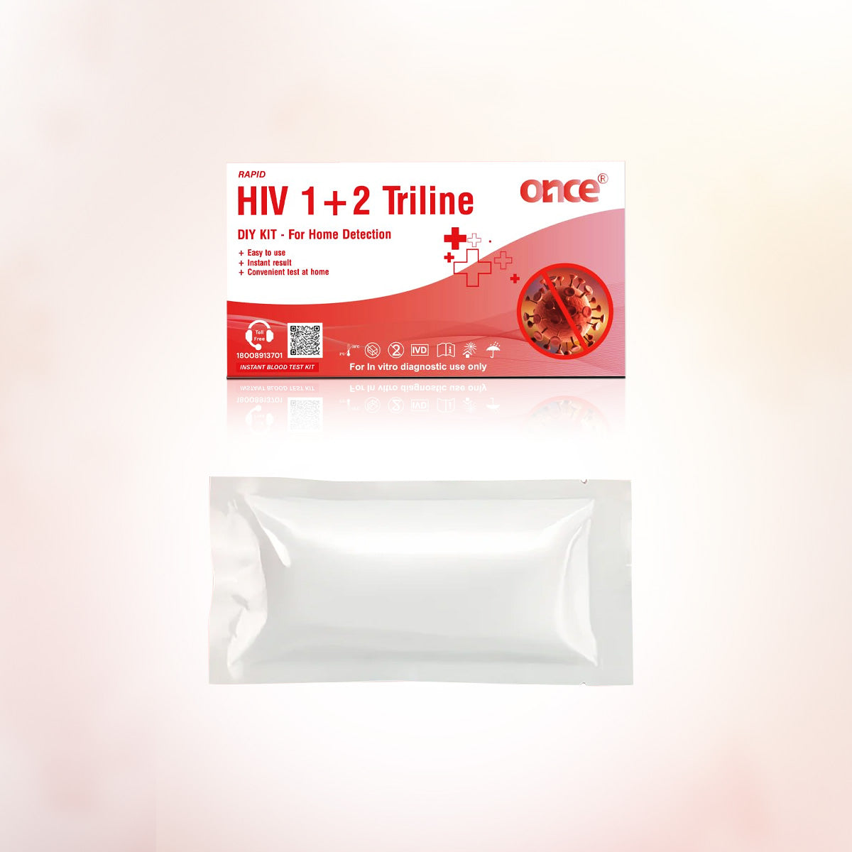Once Rapid HIV 1+2 Triline Home Detection Kit, Instant Blood Test, DIY Kit for In-vitro Diagnostic Use