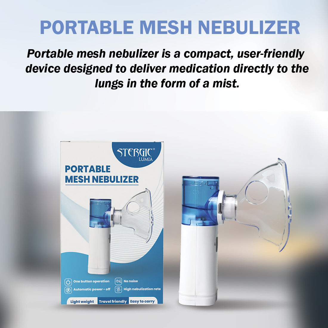 Stergic Lumia Portable Mesh Nebulizer Handheld, One Touch Operation, No Noise, High Nebulization Rate Lightweight, Travel Friendly