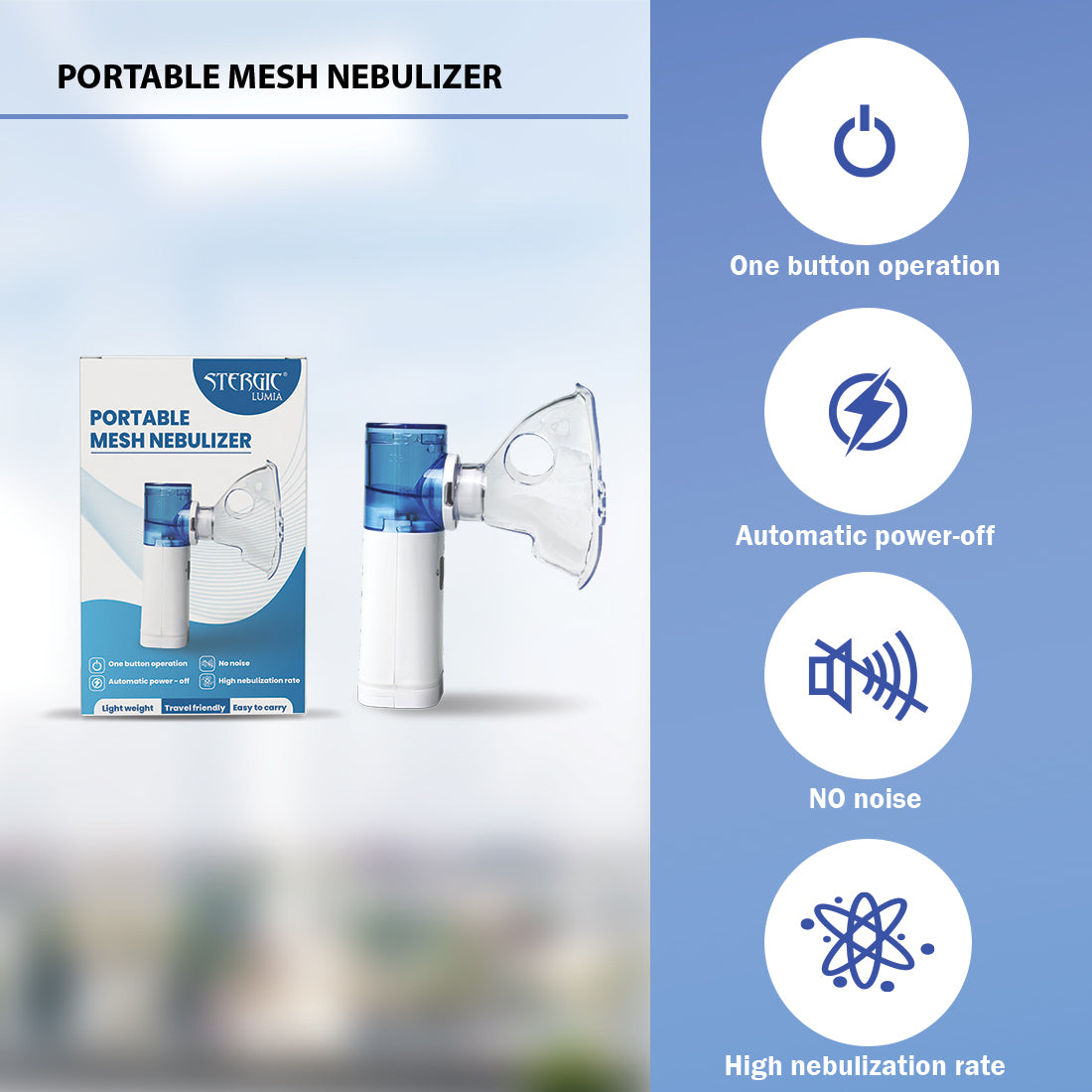 Stergic Lumia Portable Mesh Nebulizer Handheld, One Touch Operation, No Noise, High Nebulization Rate Lightweight, Travel Friendly