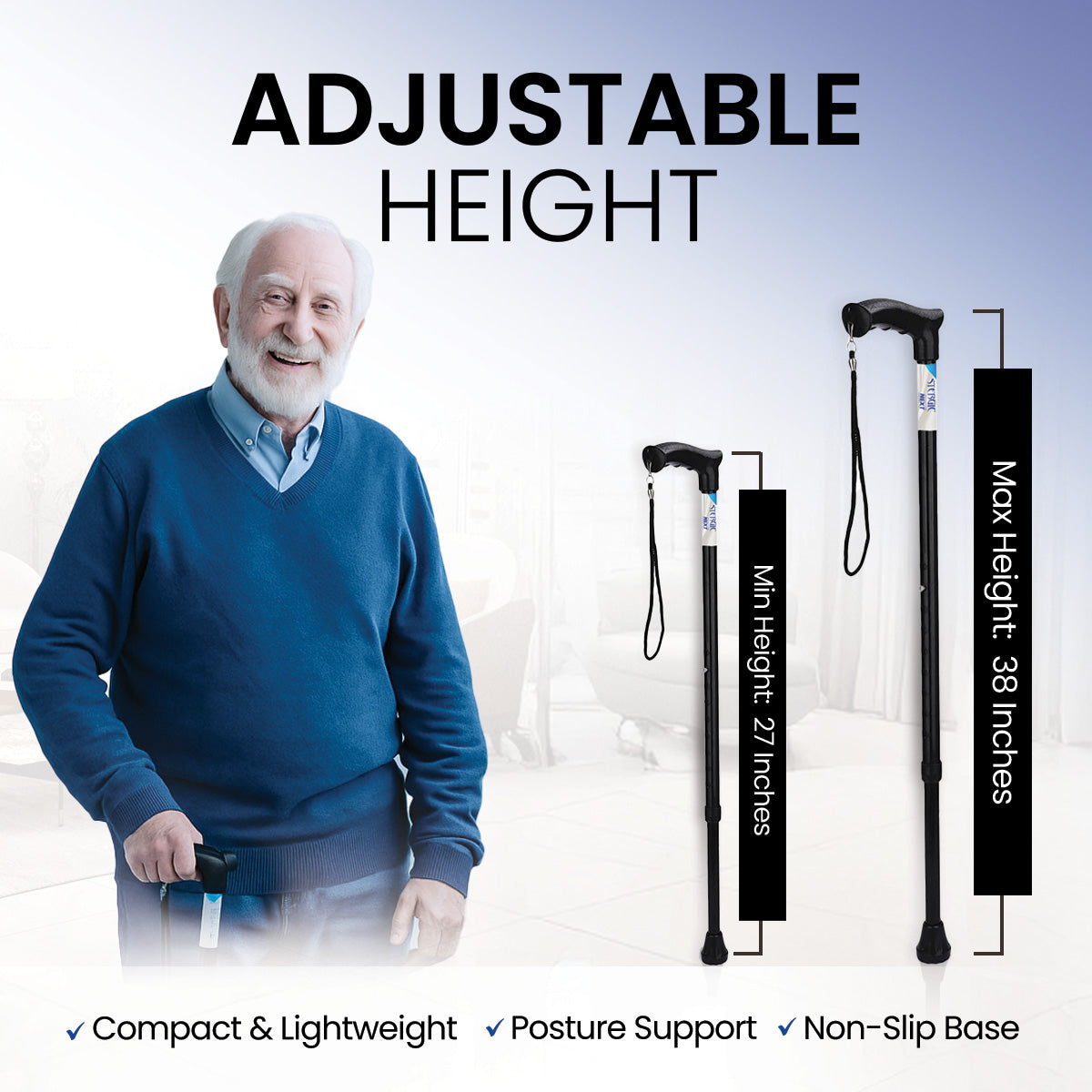 STERGIC NEXT Strong Adjustable Walking Stick with Adjustable Height