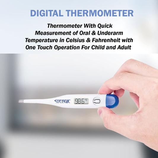 Stergic Digital Thermometer With Quick Measurement of Oral & Underarm Temperature in Celsius & Fahrenheit with One Touch Operation For Child and Adult