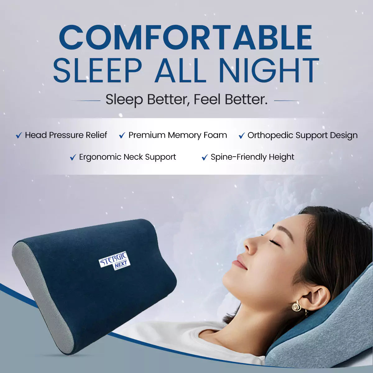 STERGIC NEXT Cervical Pillow for Neck & Shoulder Pain Relief Ergonomic Memory Foam  (Full Size - 60X36X10cm)