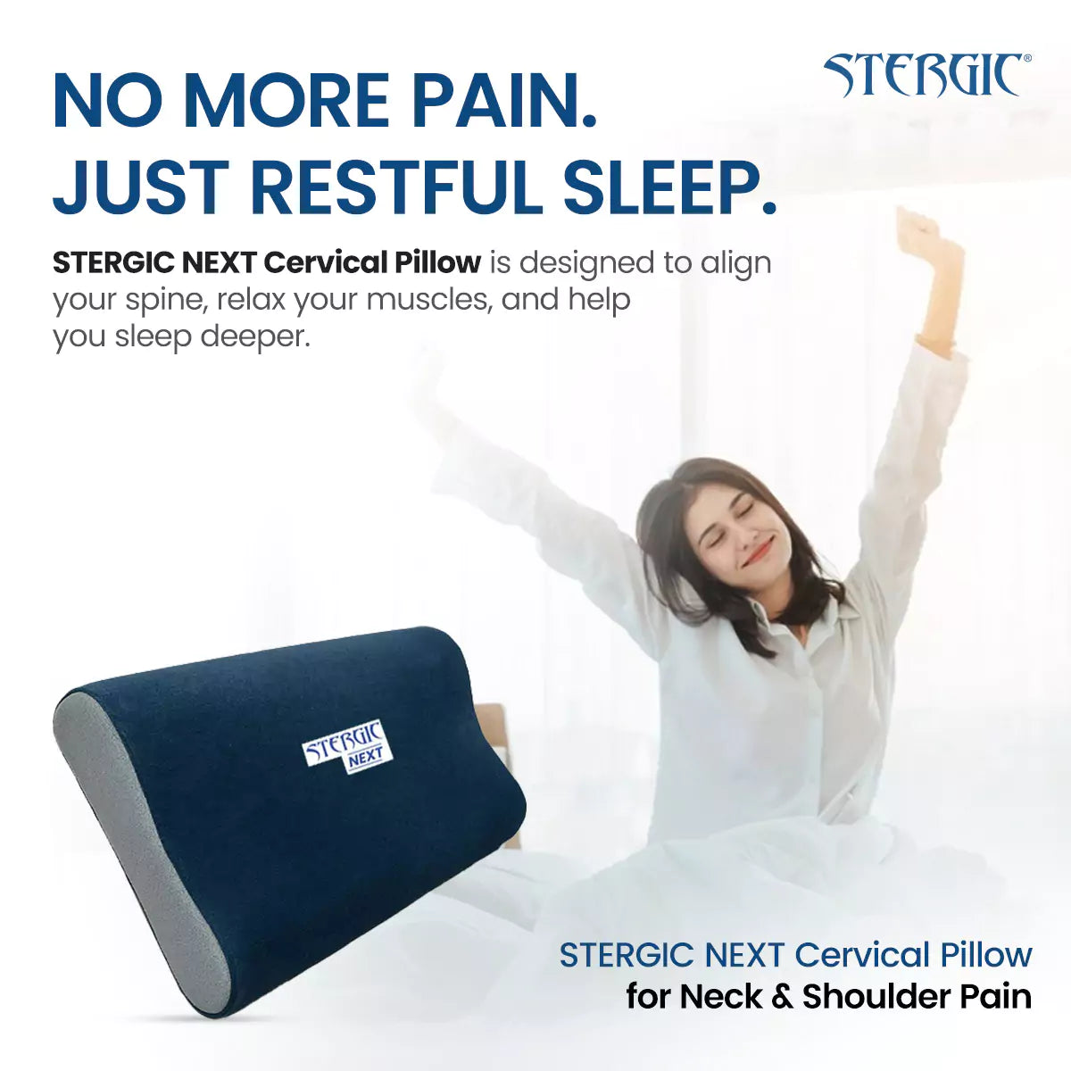 STERGIC NEXT Cervical Pillow for Neck & Shoulder Pain Relief Ergonomic Memory Foam  (Full Size - 60X36X10cm)