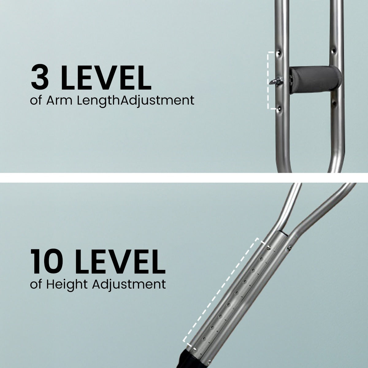 STERGIC Auxiliary Crutches, Adjustable Underarm Crutches for Adults & Seniors, Ergonomic Grip & Comfortable Support for Injury Recovery & Mobility Assistance | Pair