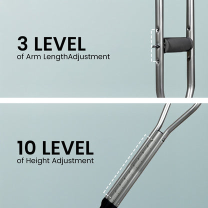 STERGIC Auxiliary Crutches, Adjustable Underarm Crutches for Adults & Seniors, Ergonomic Grip & Comfortable Support for Injury Recovery & Mobility Assistance | Pair