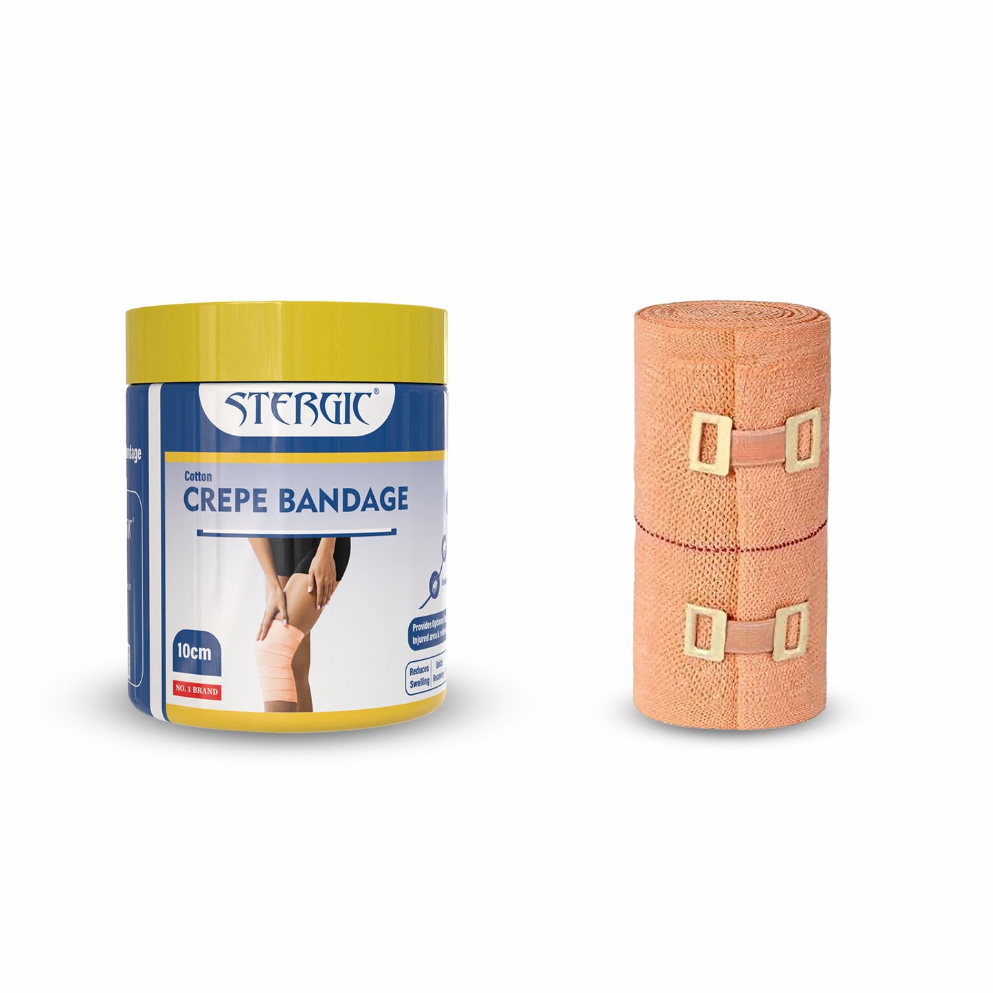 STERGIC Cotton Crepe Bandage with Flexible Clips | Pain Relief Garam Patti for Injury & Muscle Compression | for Sports Injuries and First Aid | Versatile, Soft, and Stretchable | Pack of 1 (10cm X 4m)