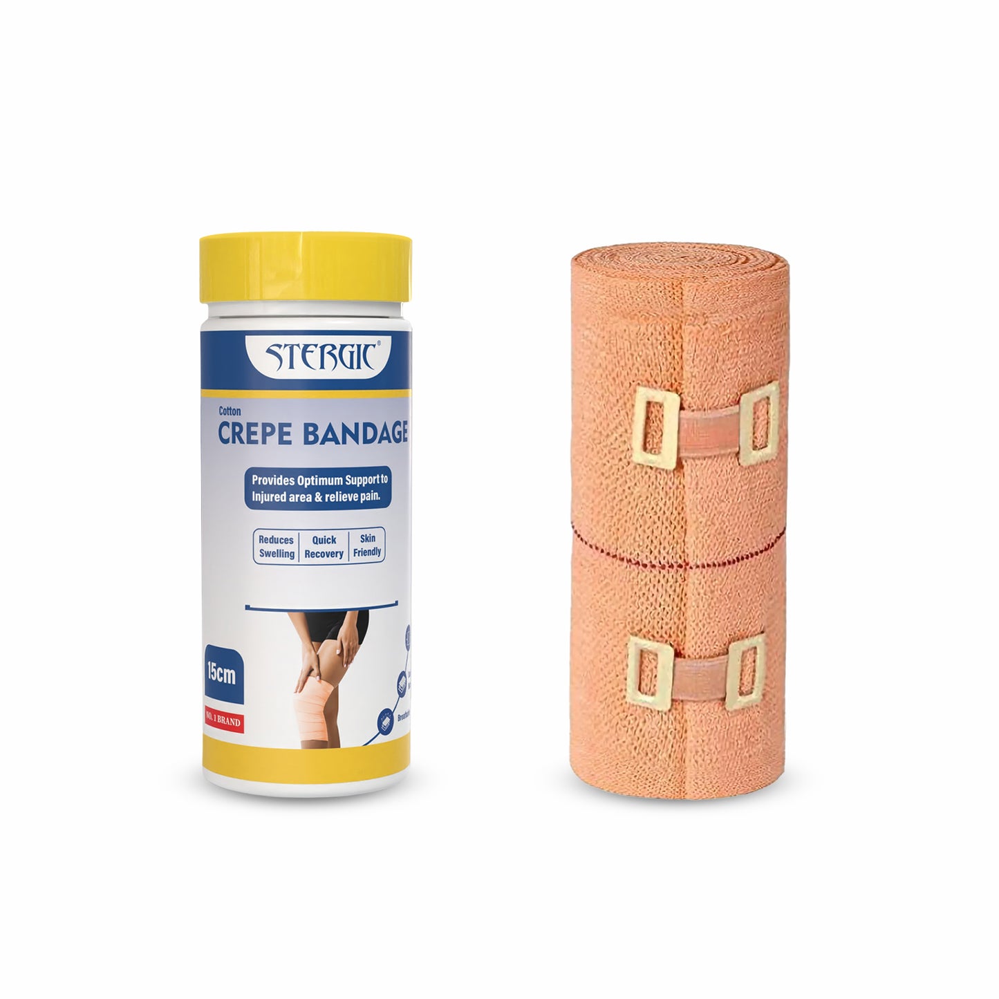 STERGIC Cotton Crepe Bandage with Flexible Clips | Pain Relief Garam Patti for Injury (6cm X 4M)