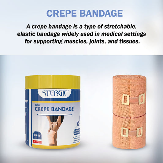 STERGIC Cotton Crepe Bandage with Flexible Clips | Pain Relief Garam Patti for Injury & Muscle Compression | for Sports Injuries and First Aid | Versatile, Soft, and Stretchable | Pack of 1 (10cm X 4m)