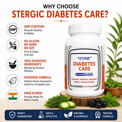STERGIC Diabetes Care Capsules – Ayurvedic Sugar Balance Support | 60 Capsules